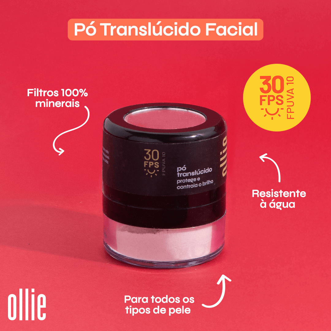 Pó translúcido facial, filtros 100% minerais, resistente à água, para todos os tipos de pele, FPS 30 FPUVA 10 